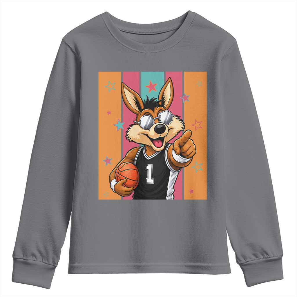 Funny Coyote Playing Basketball Youth Sweatshirt Hoops Fan Gift TS12 Charcoal Print Your Wear