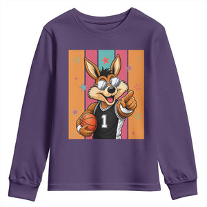 Funny Coyote Playing Basketball Youth Sweatshirt Hoops Fan Gift TS12 Purple Print Your Wear