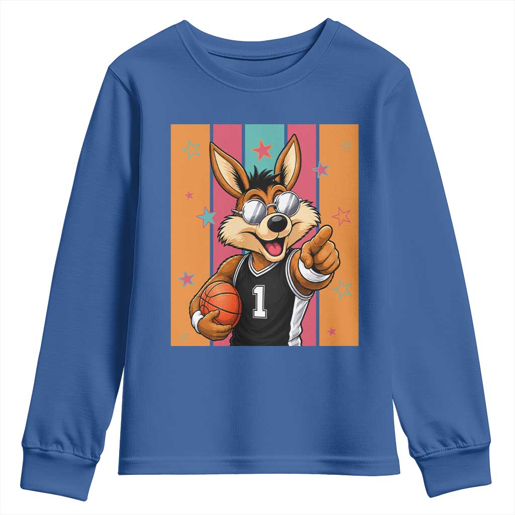 Funny Coyote Playing Basketball Youth Sweatshirt Hoops Fan Gift TS12 Royal Blue Print Your Wear