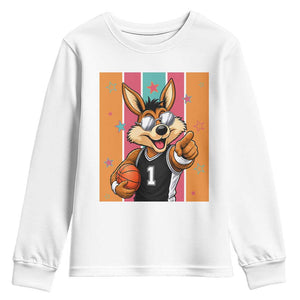 Funny Coyote Playing Basketball Youth Sweatshirt Hoops Fan Gift TS12 White Print Your Wear