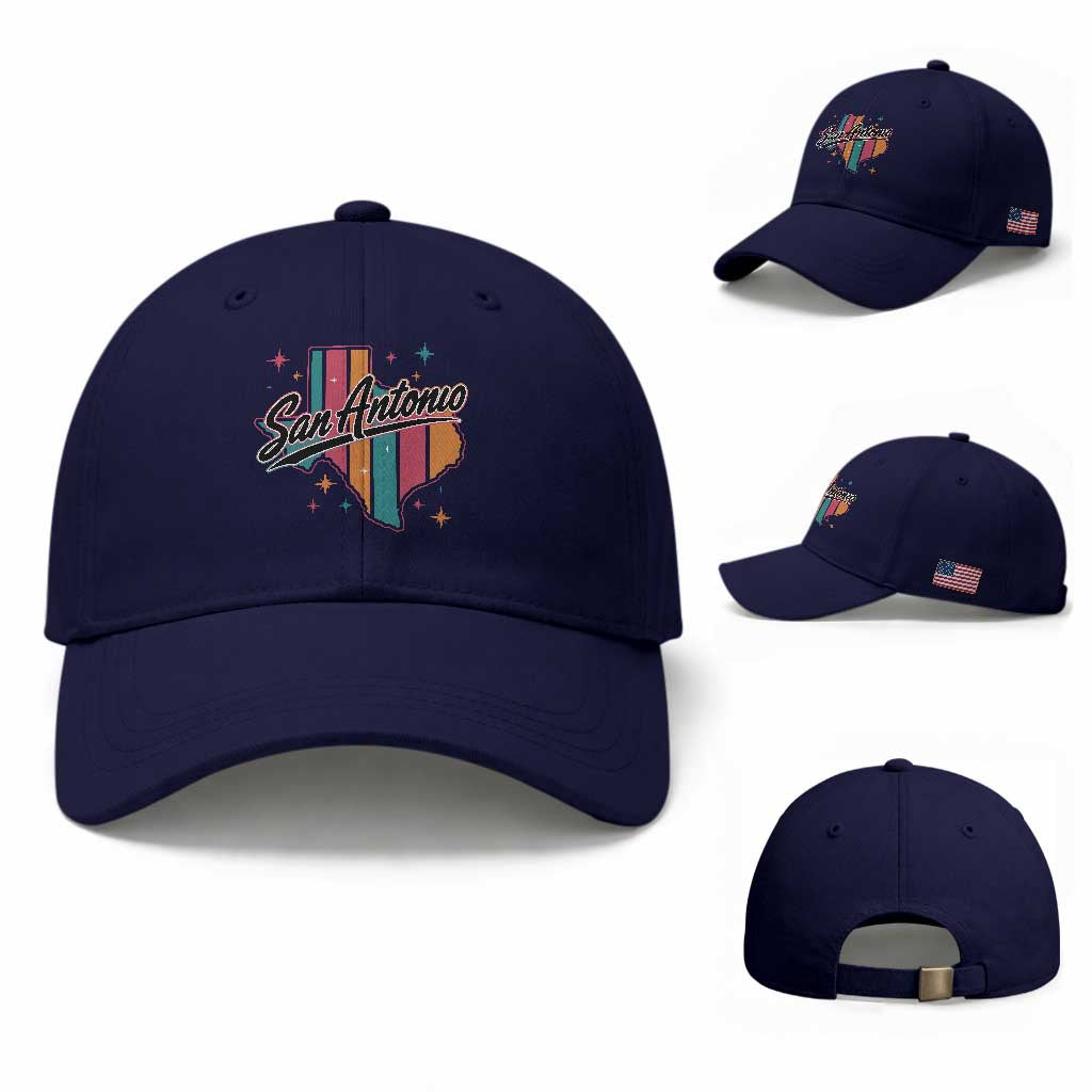 San Antonio Game Day Spirit Baseball Cap Texas Map Pride TS12 Baseball Cap Universal Fit Dark Blue Print Your Wear