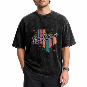San Antonio Game Day Spirit Washed Cotton T-Shirt Texas Map Pride
