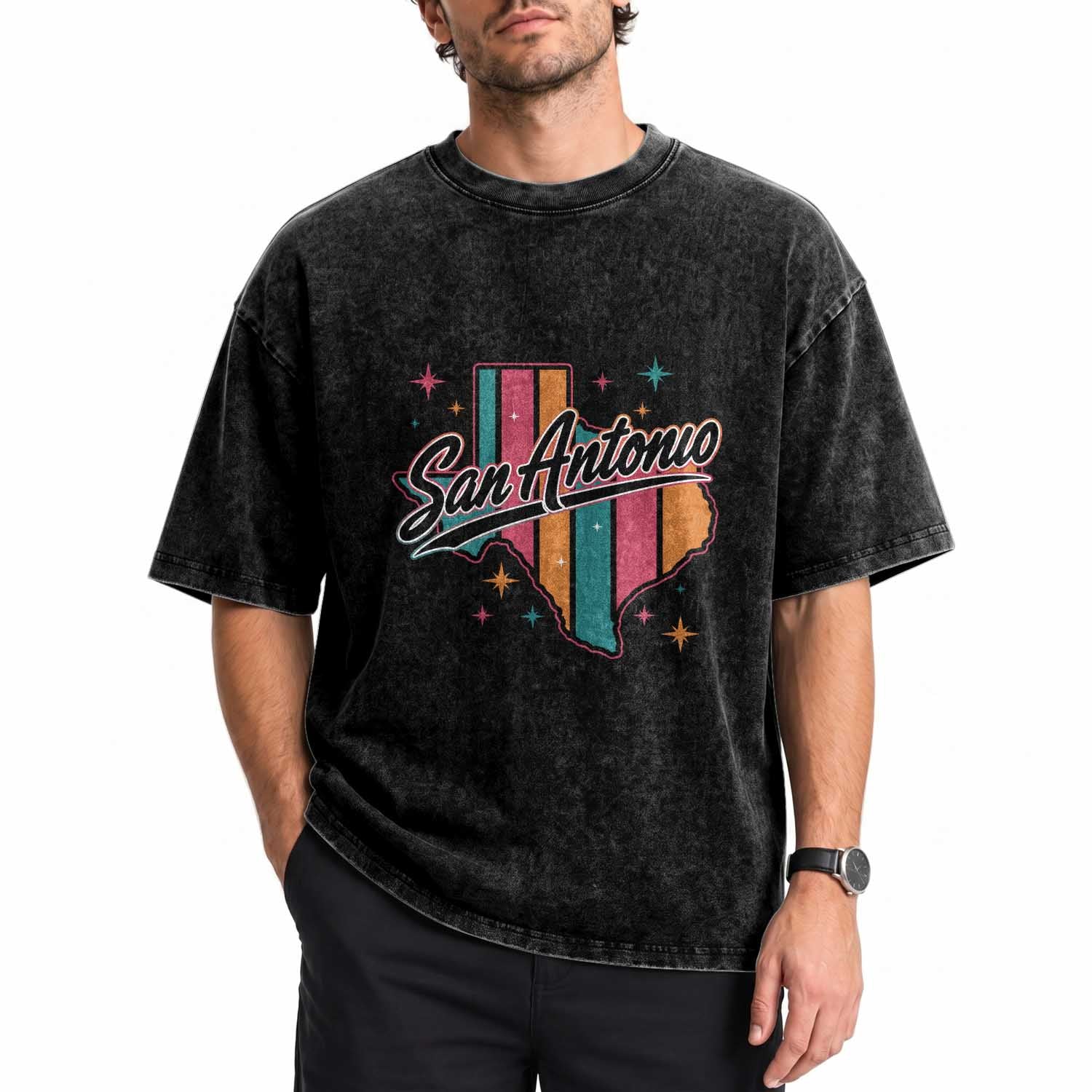 San Antonio Game Day Spirit Washed Cotton T-Shirt Texas Map Pride