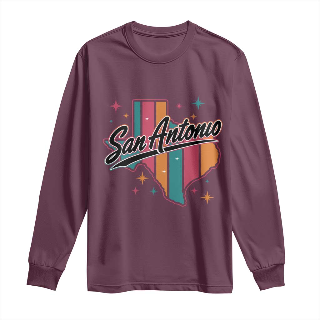 San Antonio Game Day Spirit Long Sleeve Shirt Texas Map Pride TS12 Maroon Print Your Wear