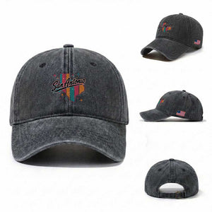 San Antonio Game Day Spirit Washed Cotton Baseball Cap Texas Map Pride TS12 Washed Cap Universal Fit Dark Gray Print Your Wear