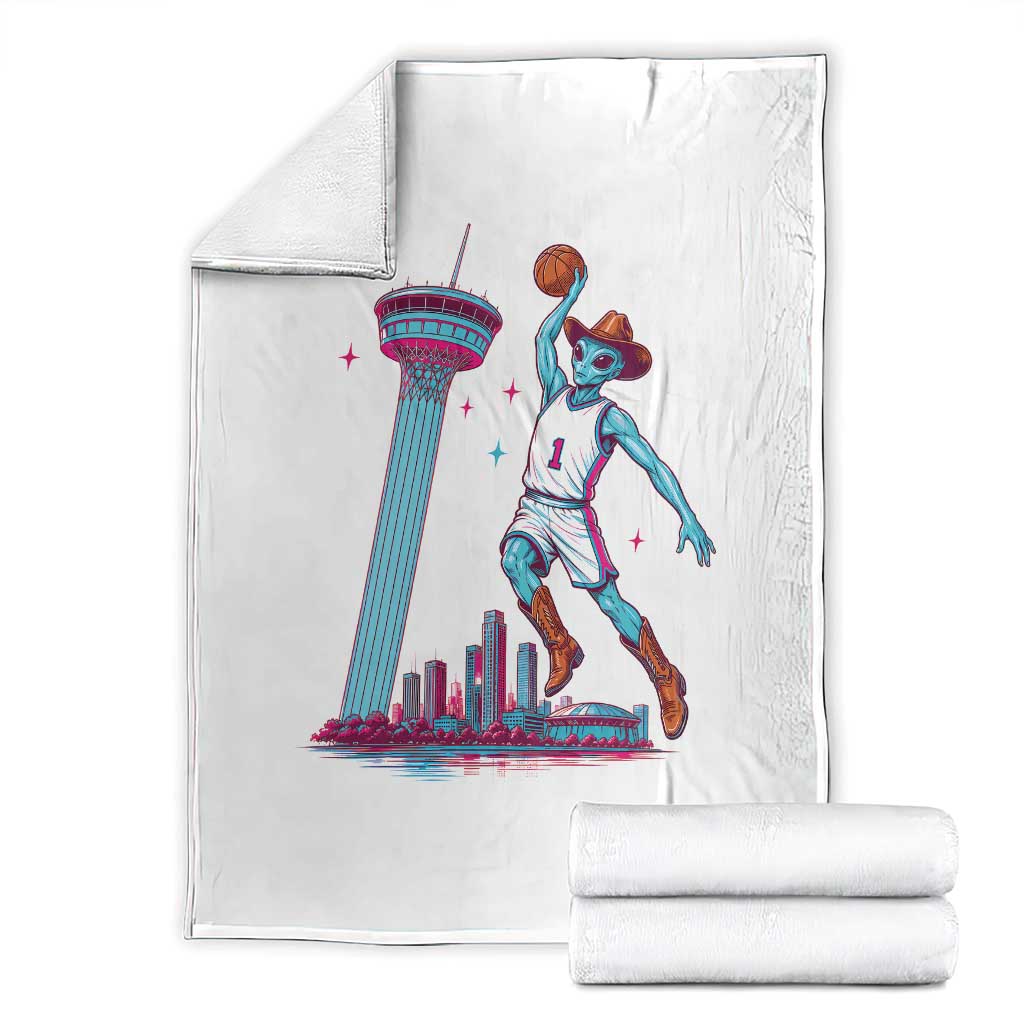 Funny Alien Cowboy Dunking Basketball Throw Blanket San Antonio Skyline TS12 White Print Your Wear