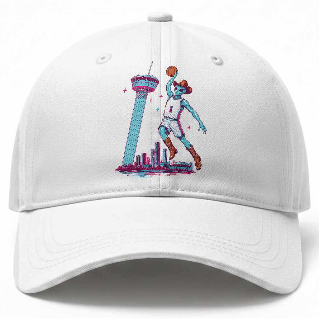 Funny Alien Cowboy Dunking Basketball Baseball Cap San Antonio Skyline TS12 Print Your Wear