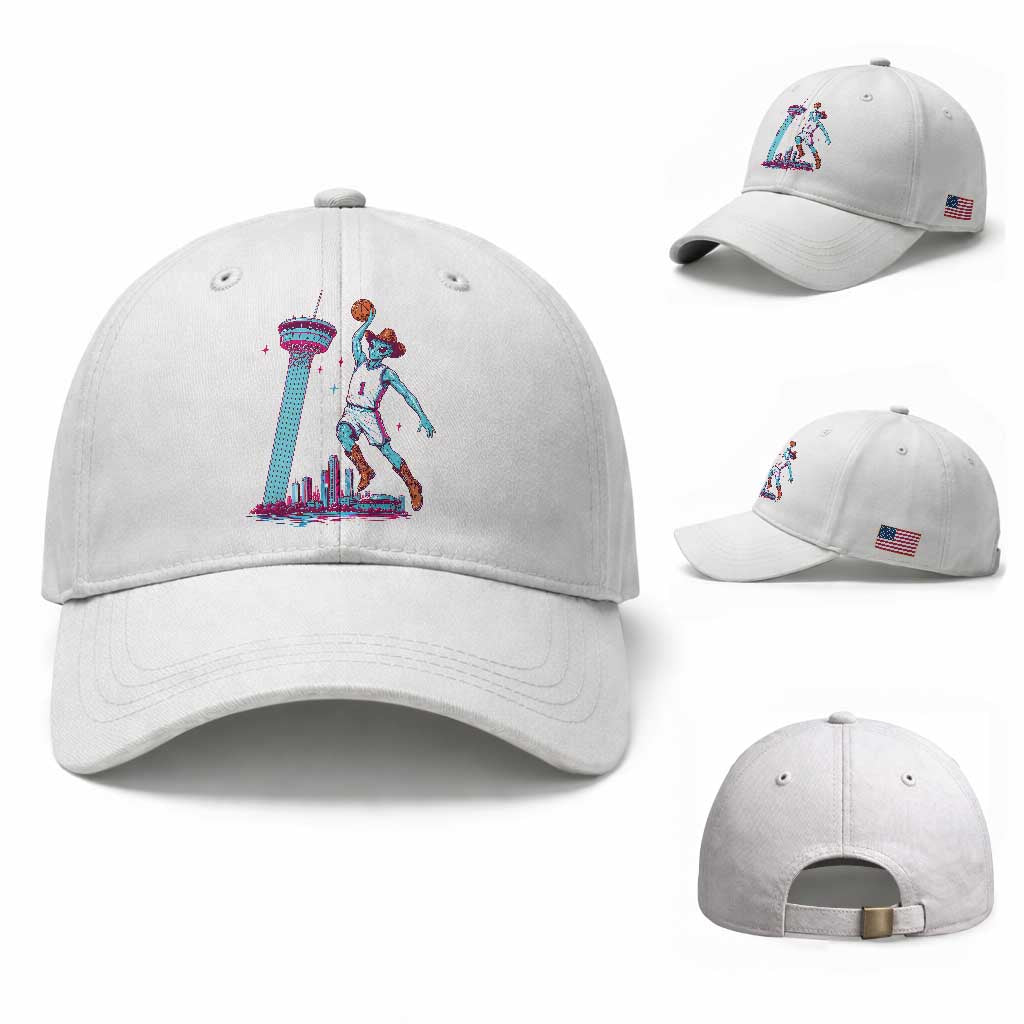 Funny Alien Cowboy Dunking Basketball Baseball Cap San Antonio Skyline TS12 Baseball Cap Universal Fit White Print Your Wear