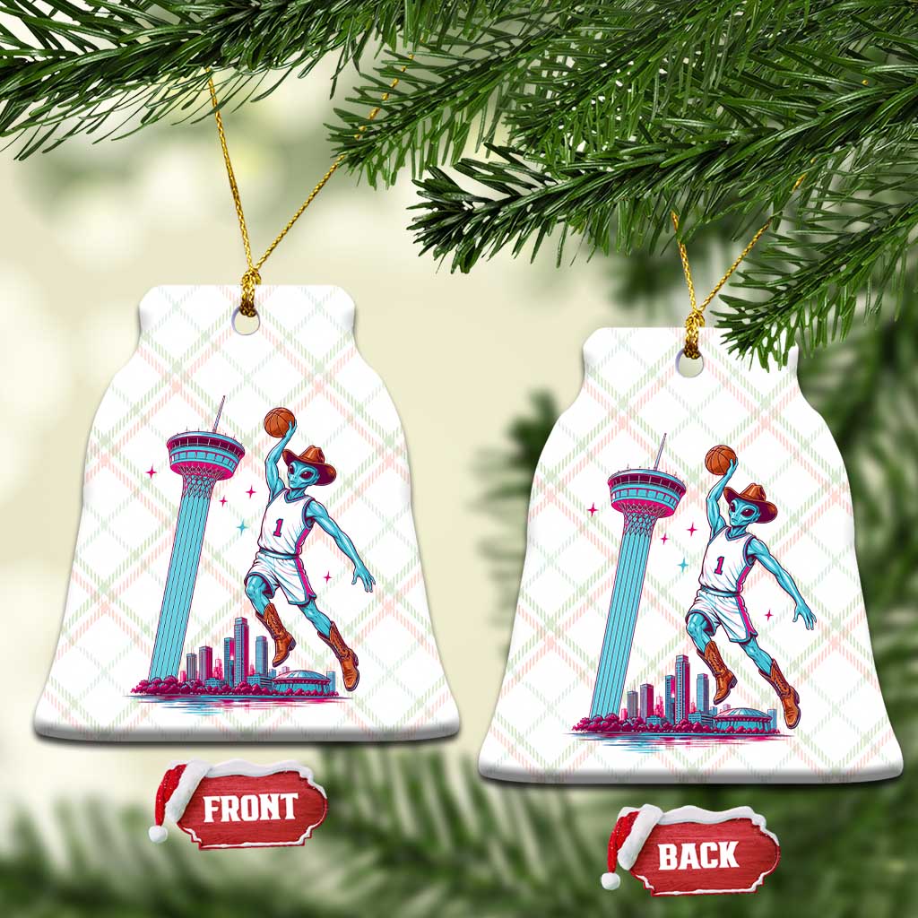 Funny Alien Cowboy Dunking Basketball Ceramic Ornament San Antonio Skyline TS12 Print Your Wear