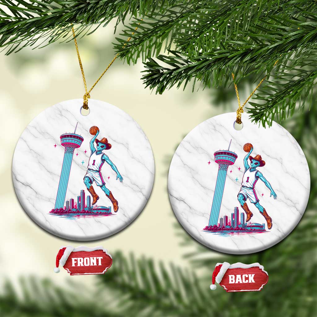 Funny Alien Cowboy Dunking Basketball Ceramic Ornament San Antonio Skyline TS12 1pc White Marble Print Your Wear