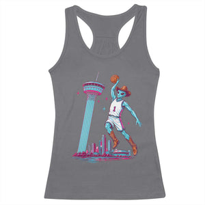 Funny Alien Cowboy Dunking Basketball Racerback Tank Top San Antonio Skyline TS12 Charcoal Print Your Wear