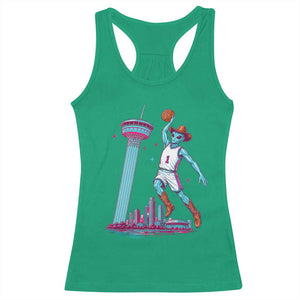 Funny Alien Cowboy Dunking Basketball Racerback Tank Top San Antonio Skyline TS12 Irish Green Print Your Wear