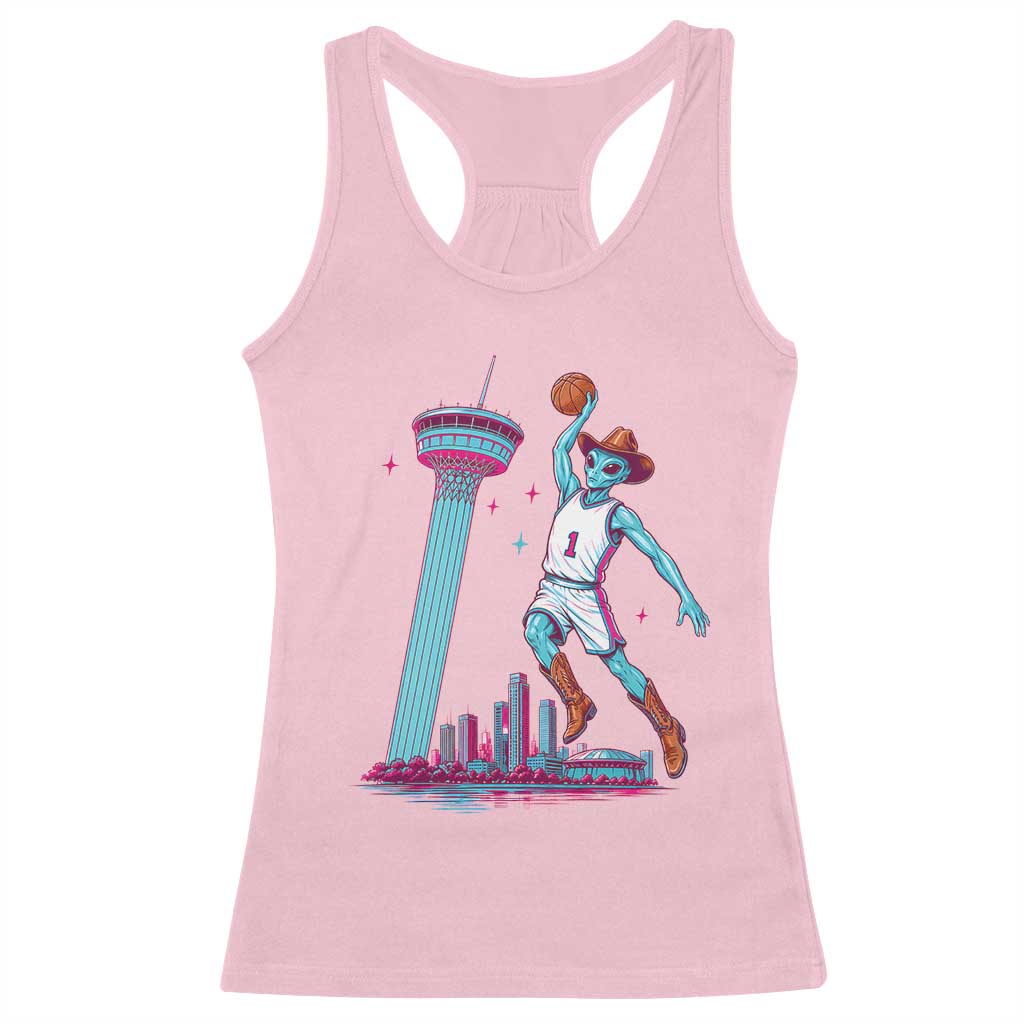 Funny Alien Cowboy Dunking Basketball Racerback Tank Top San Antonio Skyline TS12 Light Pink Print Your Wear