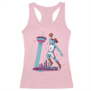 Funny Alien Cowboy Dunking Basketball Racerback Tank Top San Antonio Skyline TS12 Light Pink Print Your Wear