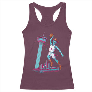Funny Alien Cowboy Dunking Basketball Racerback Tank Top San Antonio Skyline TS12 Maroon Print Your Wear
