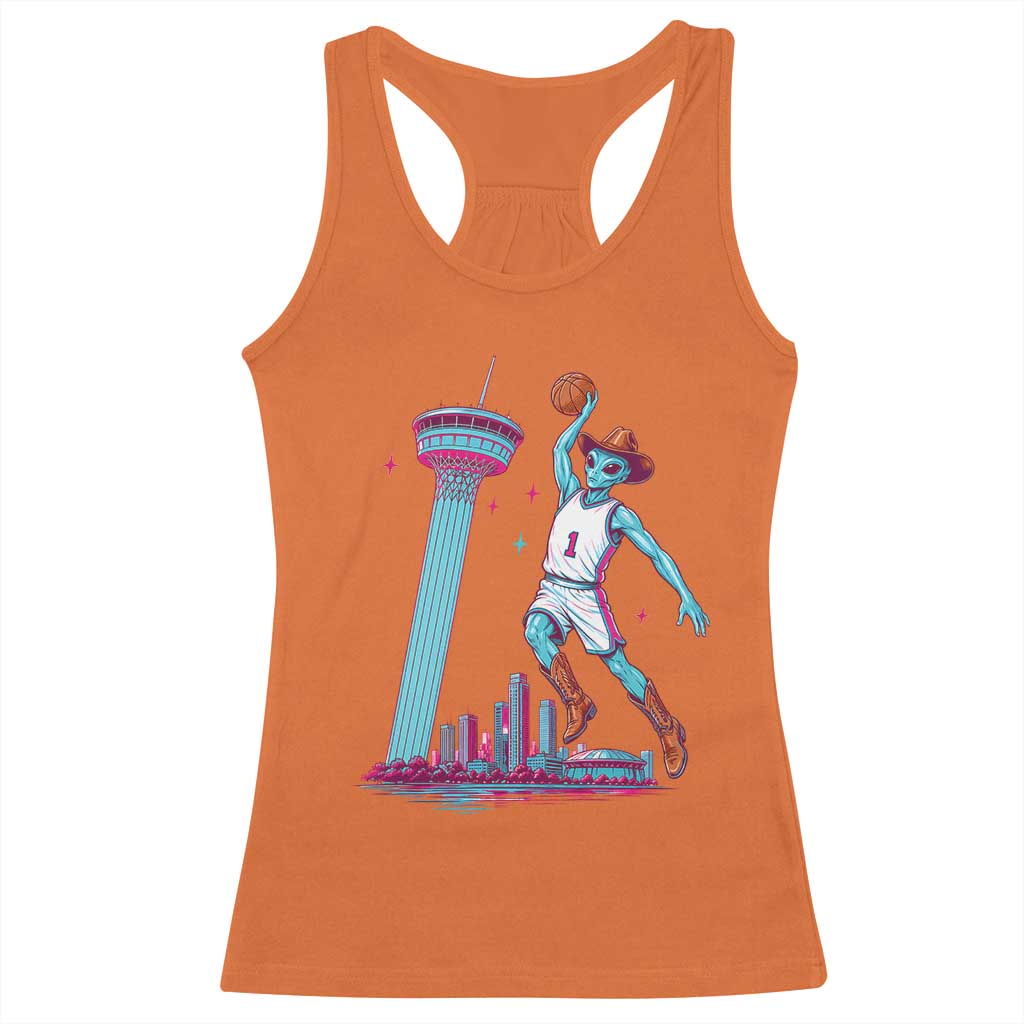 Funny Alien Cowboy Dunking Basketball Racerback Tank Top San Antonio Skyline TS12 Orange Print Your Wear