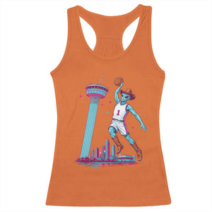 Funny Alien Cowboy Dunking Basketball Racerback Tank Top San Antonio Skyline TS12 Orange Print Your Wear