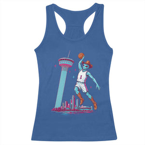 Funny Alien Cowboy Dunking Basketball Racerback Tank Top San Antonio Skyline TS12 Royal Blue Print Your Wear