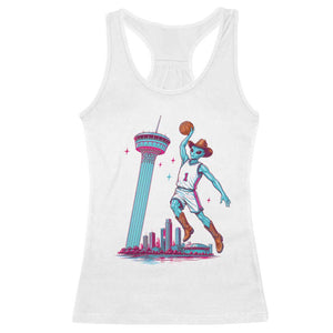 Funny Alien Cowboy Dunking Basketball Racerback Tank Top San Antonio Skyline TS12 White Print Your Wear