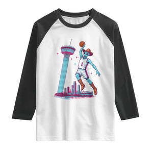 Funny Alien Cowboy Dunking Basketball Raglan Shirt San Antonio Skyline TS12 White Black Print Your Wear