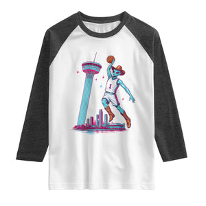 Funny Alien Cowboy Dunking Basketball Raglan Shirt San Antonio Skyline TS12 White Heather Charcoal Print Your Wear