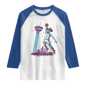 Funny Alien Cowboy Dunking Basketball Raglan Shirt San Antonio Skyline TS12 White Royal Print Your Wear