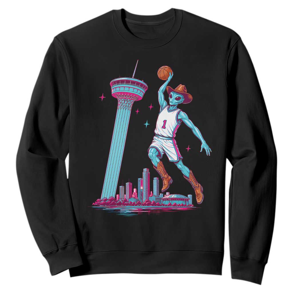 Funny Alien Cowboy Dunking Basketball Sweatshirt San Antonio Skyline TS12 Black Print Your Wear