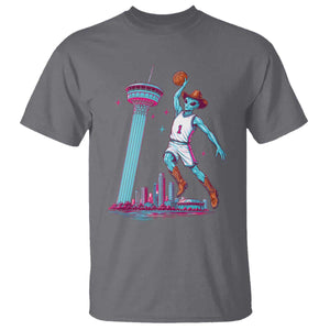 Funny Alien Cowboy Dunking Basketball T Shirt San Antonio Skyline TS12 Charcoal Print Your Wear