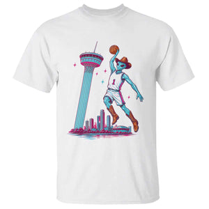 Funny Alien Cowboy Dunking Basketball T Shirt San Antonio Skyline TS12 White Print Your Wear