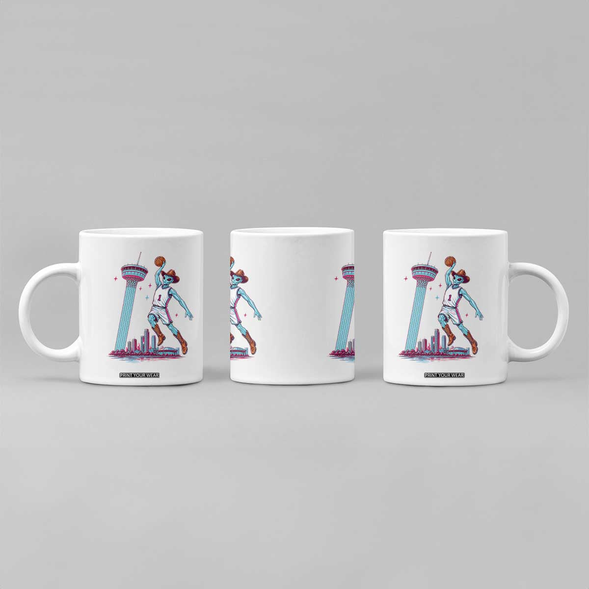 Funny Alien Cowboy Dunking Basketball Coffee Mug San Antonio Skyline TS12 Print Your Wear