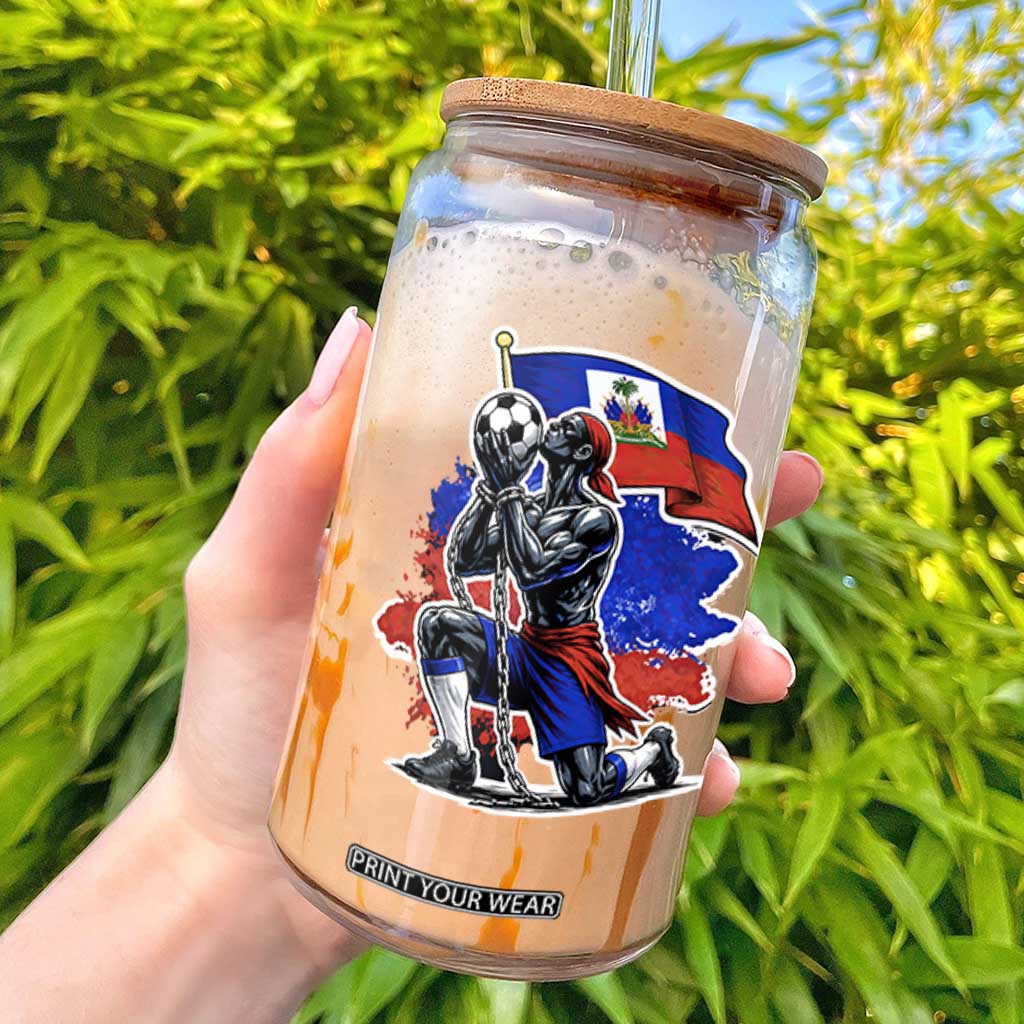 Proud Haiti Soccer Fan Glass Can Ayiti Heritage Pride TS12 Black Print Your Wear