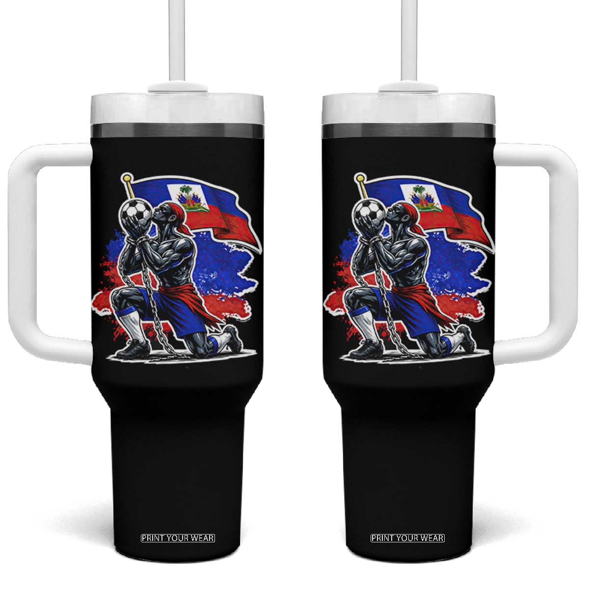Proud Haiti Soccer Fan Tumbler With Handle Ayiti Heritage Pride TS12 One Size: 40 oz Black Print Your Wear
