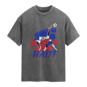 Caribbean Soccer Lover Gift Washed Cotton T-Shirt Haitian Heritage Pride