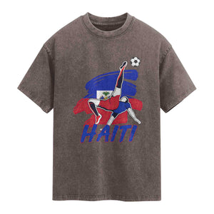 Caribbean Soccer Lover Gift Washed Cotton T-Shirt Haitian Heritage Pride