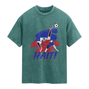 Caribbean Soccer Lover Gift Washed Cotton T-Shirt Haitian Heritage Pride