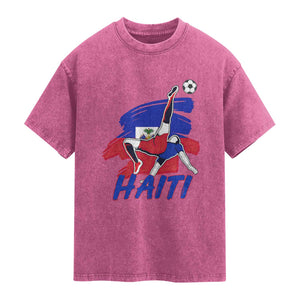 Caribbean Soccer Lover Gift Washed Cotton T-Shirt Haitian Heritage Pride