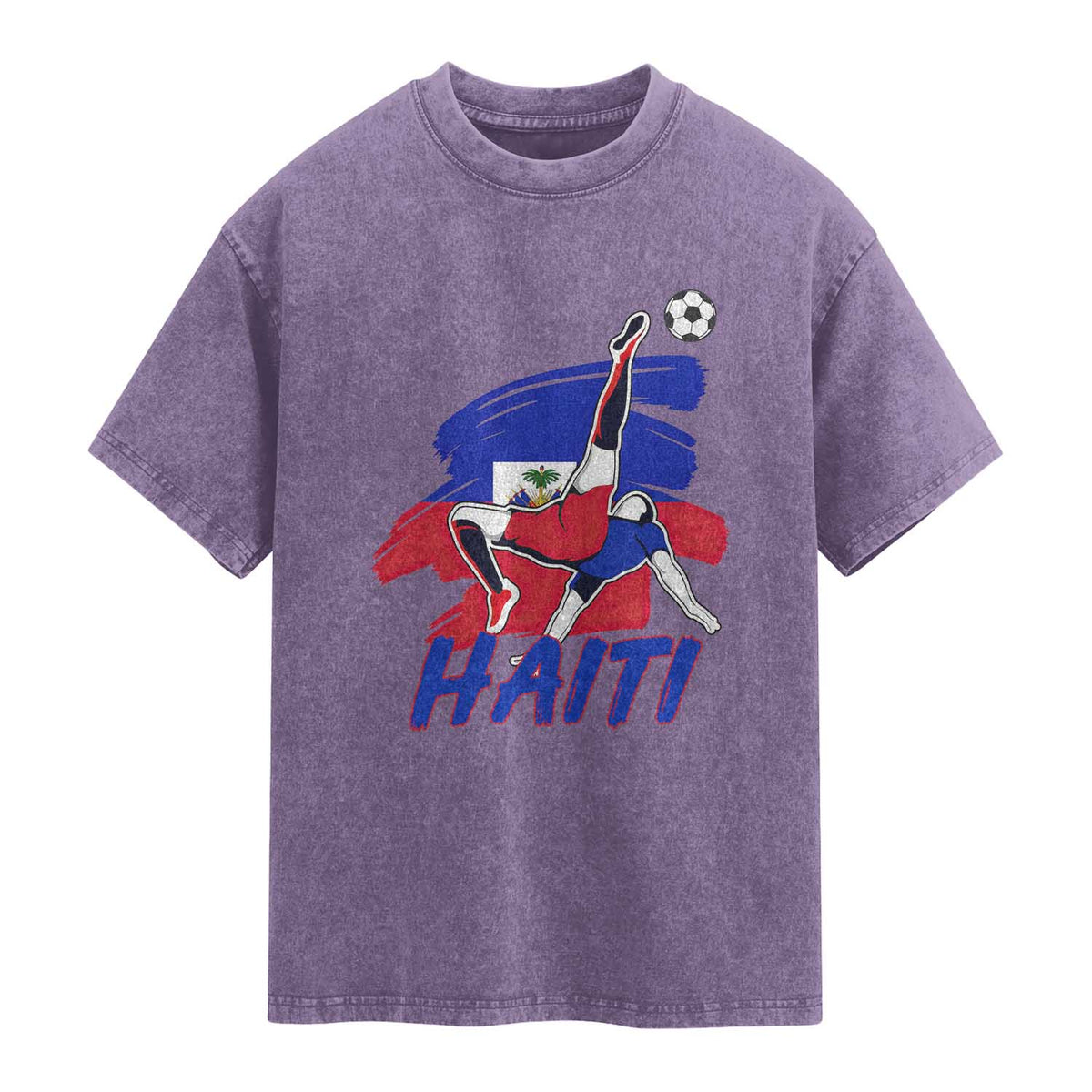 Caribbean Soccer Lover Gift Washed Cotton T-Shirt Haitian Heritage Pride