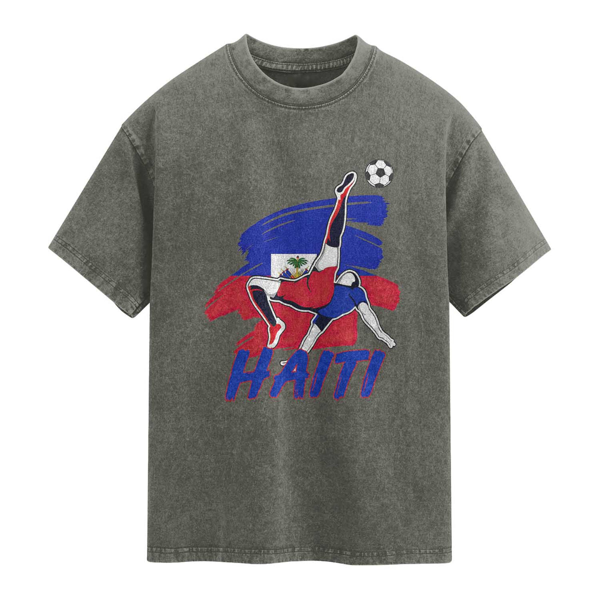 Caribbean Soccer Lover Gift Washed Cotton T-Shirt Haitian Heritage Pride