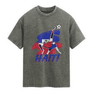 Caribbean Soccer Lover Gift Washed Cotton T-Shirt Haitian Heritage Pride