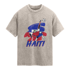 Caribbean Soccer Lover Gift Washed Cotton T-Shirt Haitian Heritage Pride