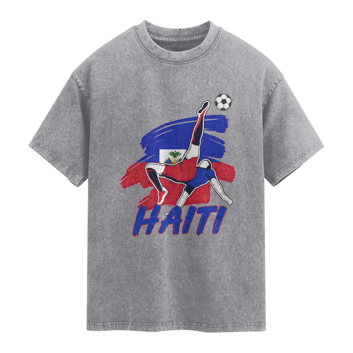 Caribbean Soccer Lover Gift Washed Cotton T-Shirt Haitian Heritage Pride