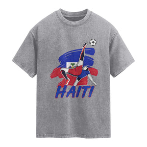 Caribbean Soccer Lover Gift Washed Cotton T-Shirt Haitian Heritage Pride