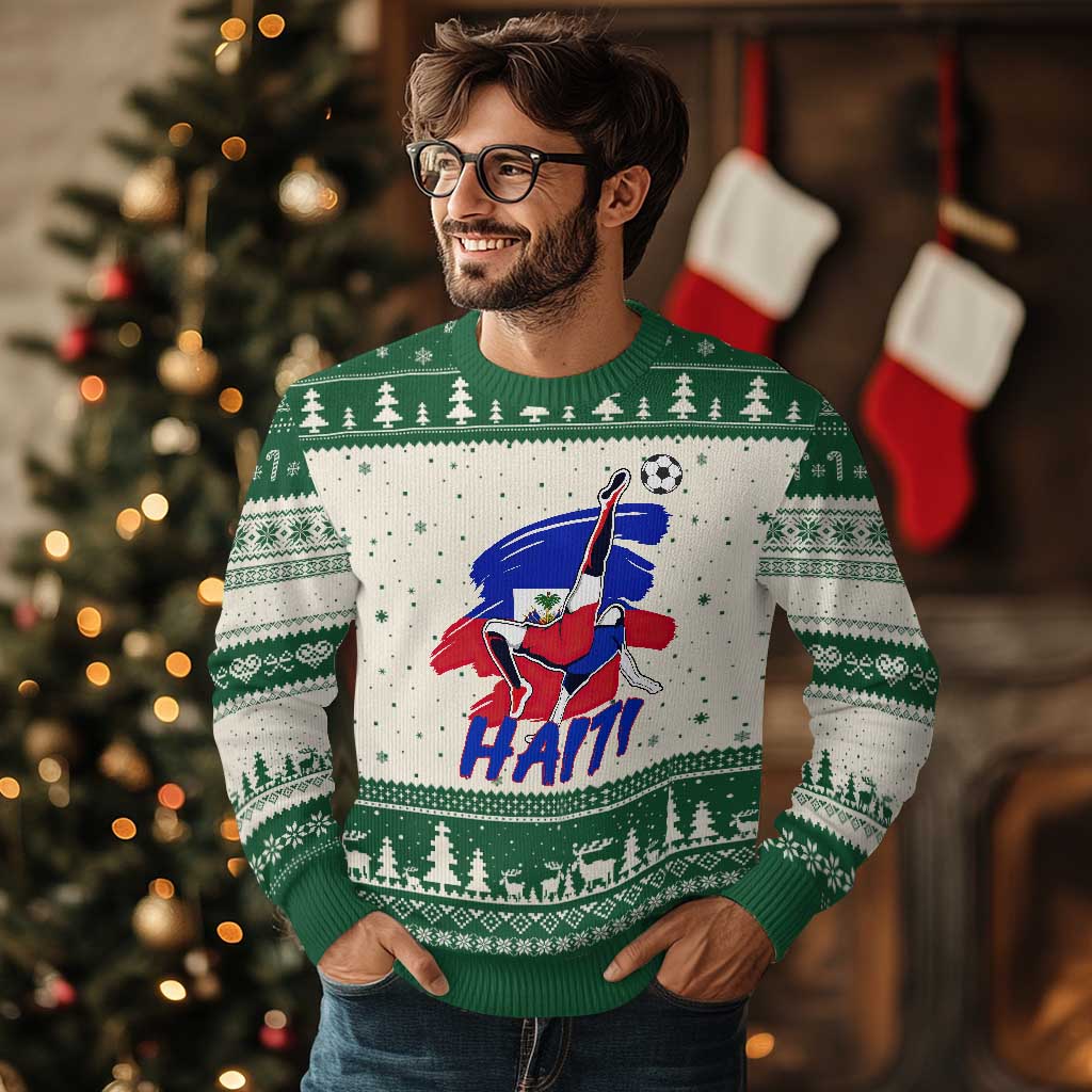 Caribbean Soccer Lover Gift Ugly Christmas Sweater Haitian Heritage Pride TS12 Beige Green Print Your Wear