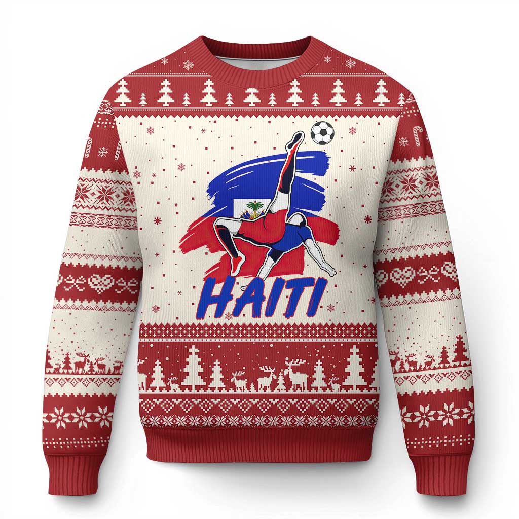 Caribbean Soccer Lover Gift Ugly Christmas Sweater Haitian Heritage Pride TS12 Beige Red Print Your Wear