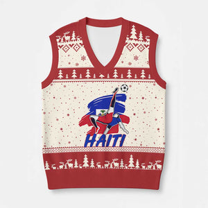 Caribbean Soccer Lover Gift V-Neck Knit Sweater Vest Haitian Heritage Pride TS12 Beige Red Print Your Wear