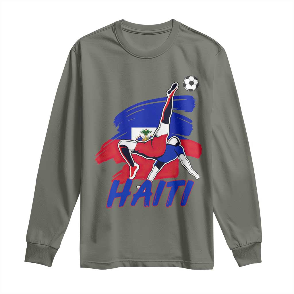 Caribbean Soccer Lover Gift Long Sleeve Shirt Haitian Heritage Pride TS12 Military Green Print Your Wear