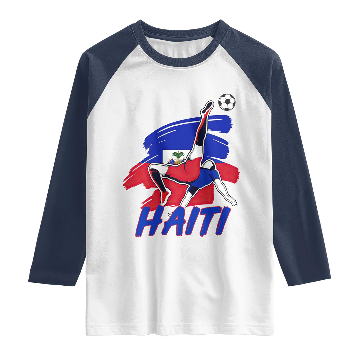 Caribbean Soccer Lover Gift Raglan Shirt Haitian Heritage Pride TS12 White Navy Print Your Wear