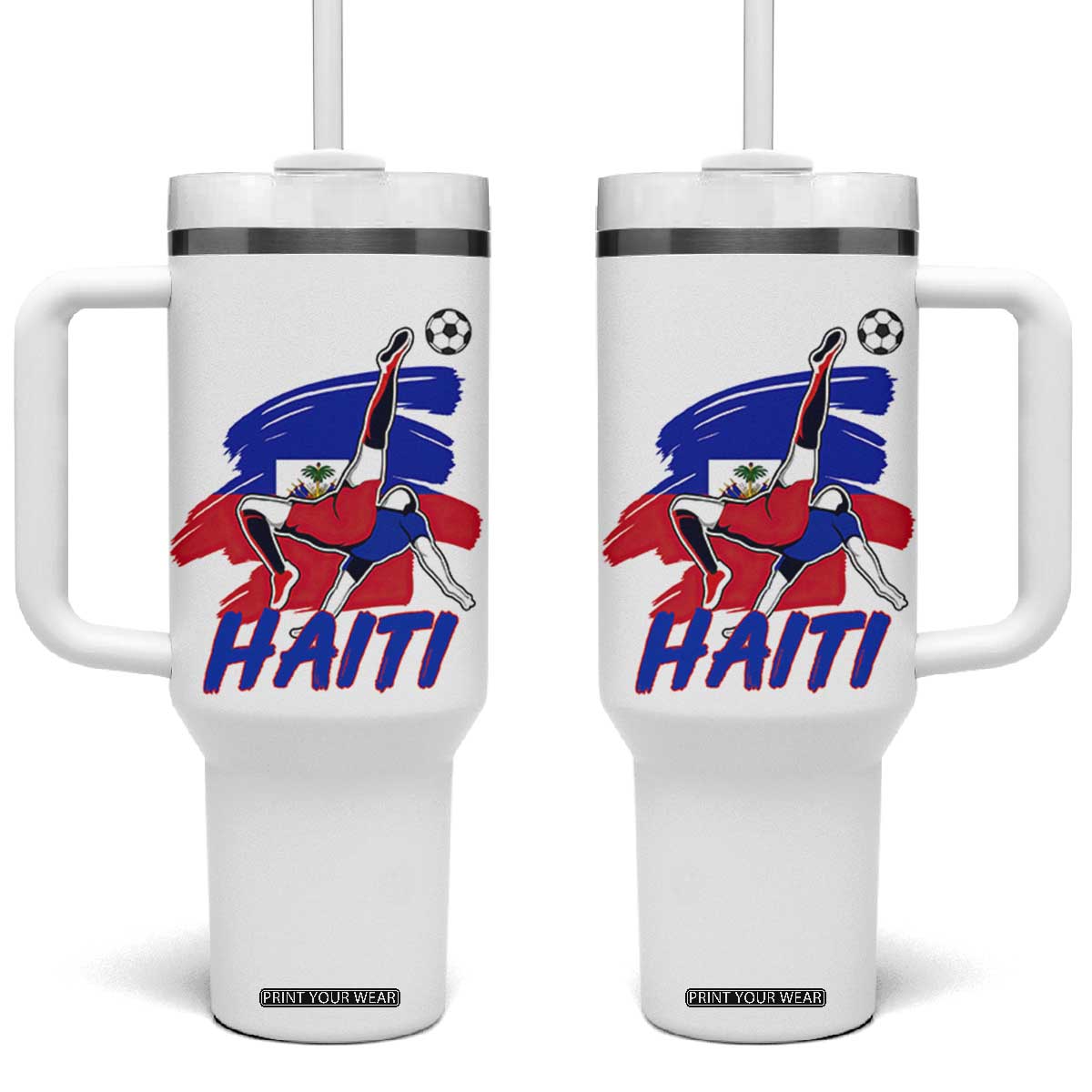 Caribbean Soccer Lover Gift Tumbler With Handle Haitian Heritage Pride TS12 One Size: 40 oz White Print Your Wear