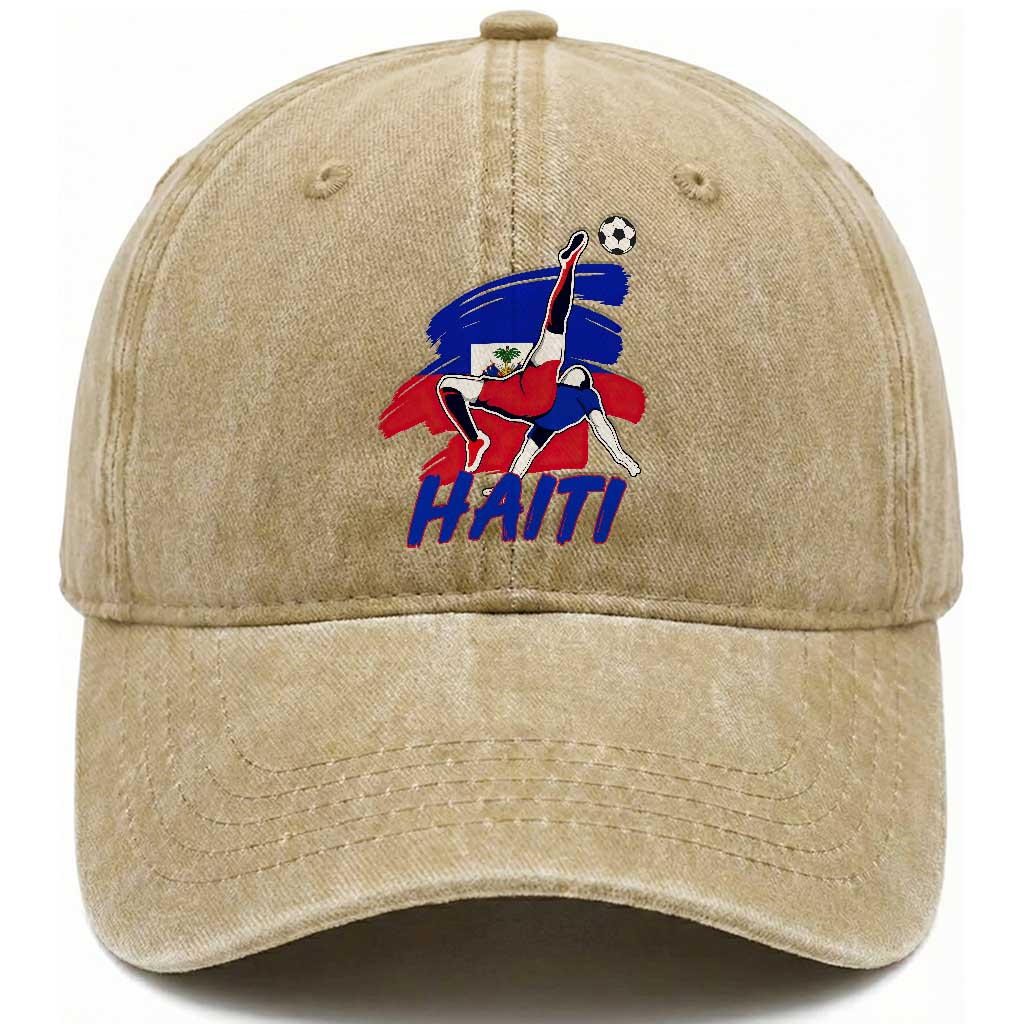 Caribbean Soccer Lover Gift Washed Cotton Baseball Cap Haitian Heritage Pride TS12 Print Your Wear