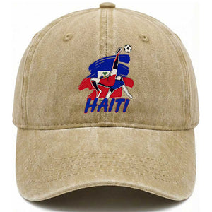 Caribbean Soccer Lover Gift Washed Cotton Baseball Cap Haitian Heritage Pride TS12 Print Your Wear